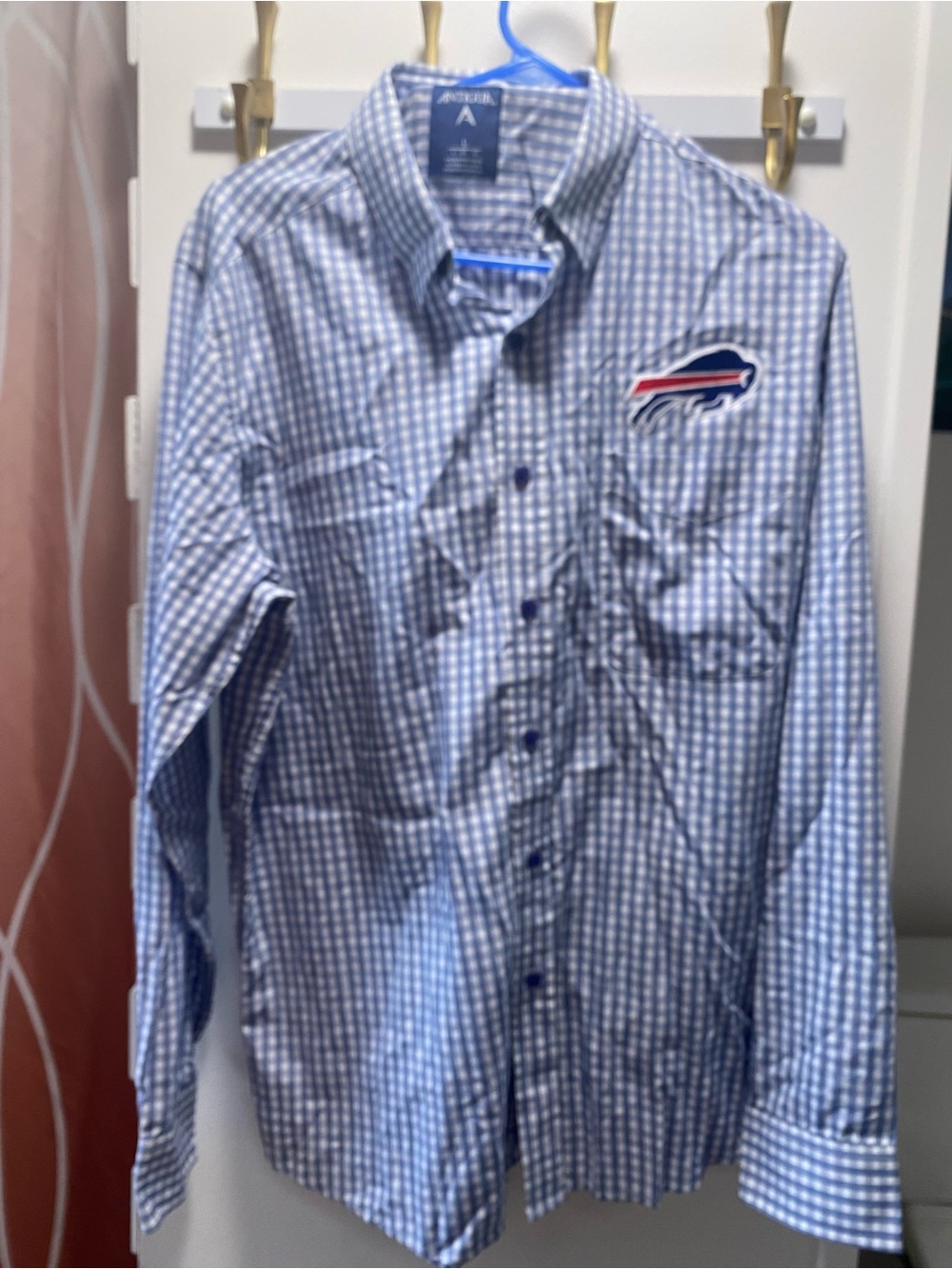 Buffalo Bills Men's Blue Gingham Button-Up Shirt
